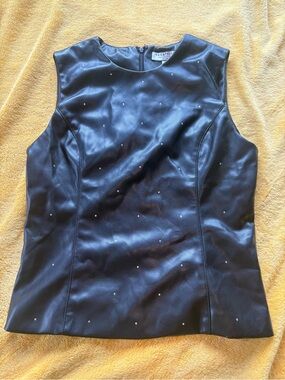 bagatelle Black Faux-Leather Sleeveless Tank with Crystal Studs